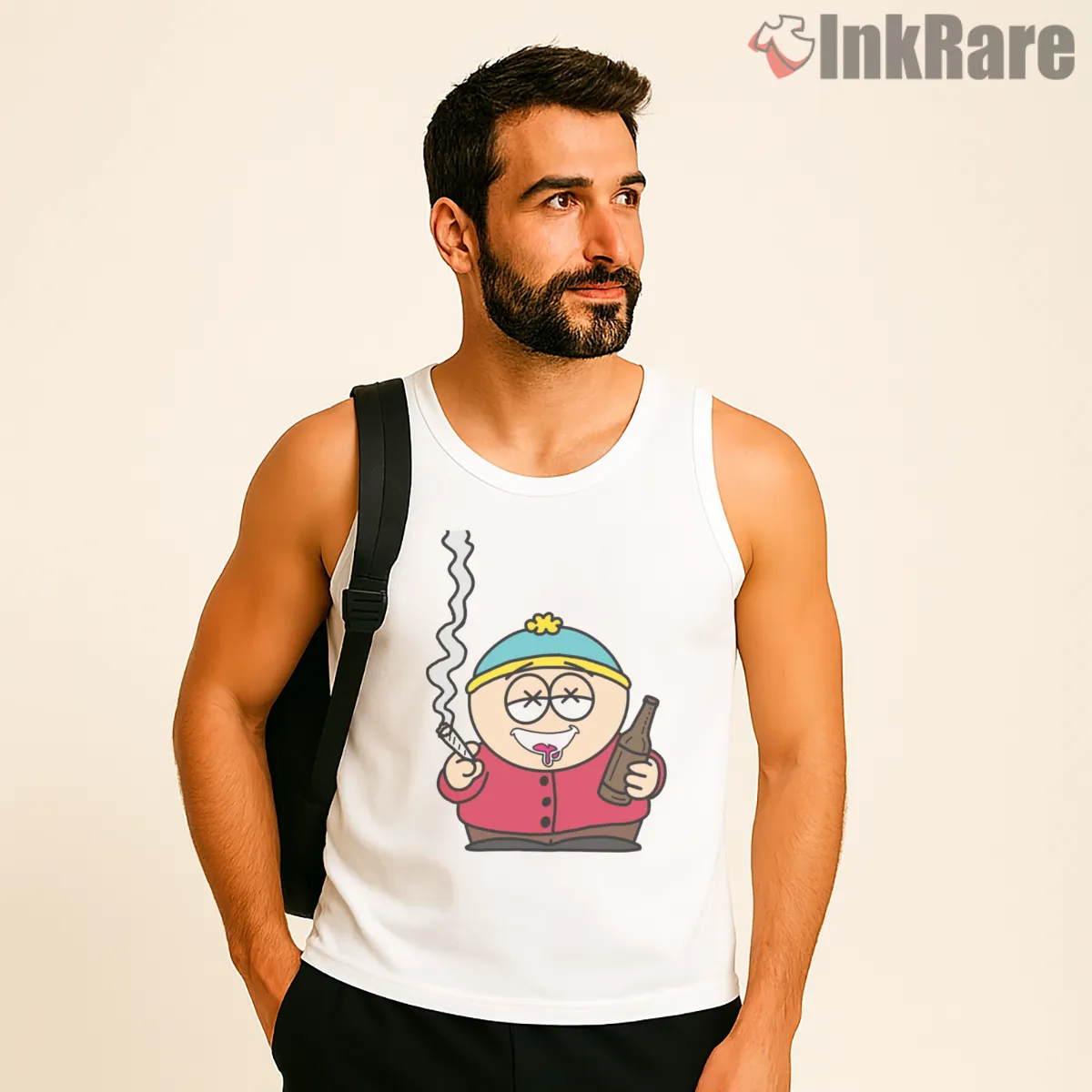 South Park Stoned Eric Cartman Comedy Shirt on white tank top for men graphic tee
