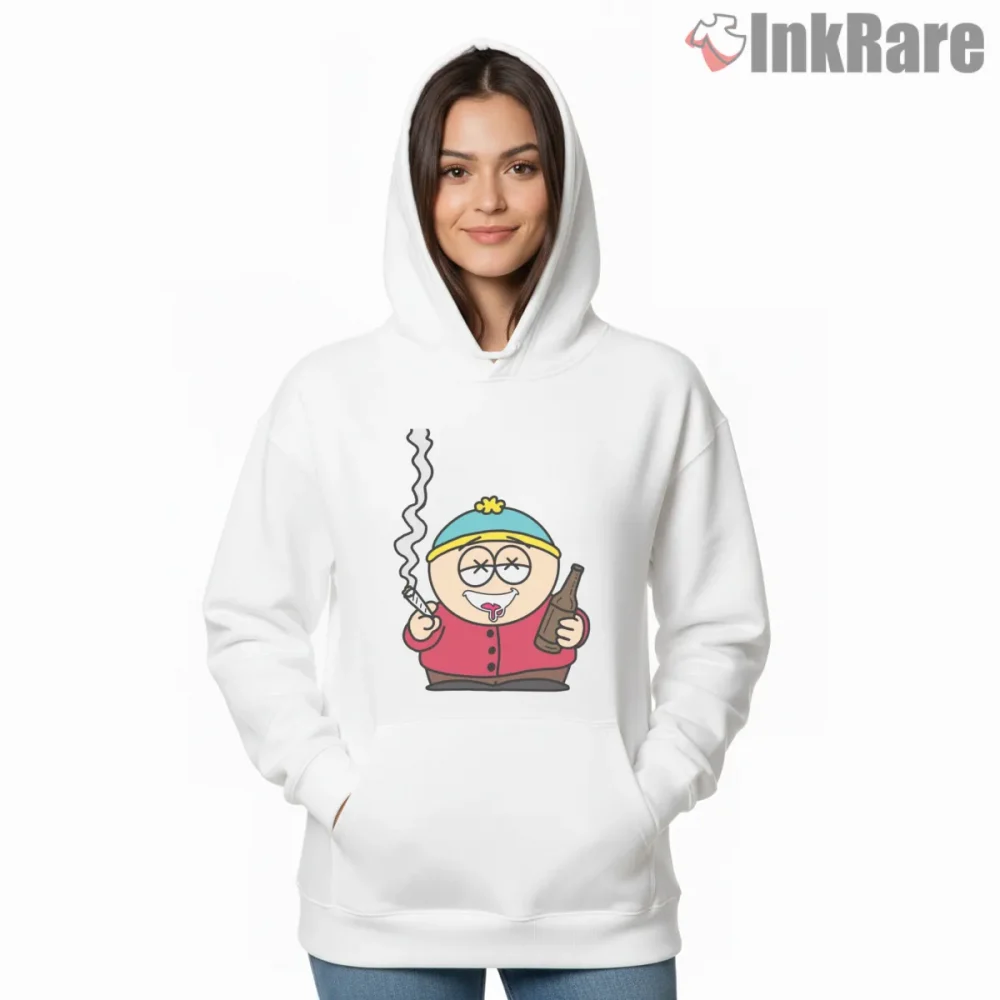 South Park Stoned Eric Cartman Comedy Shirt on white hoodie for women graphic tee