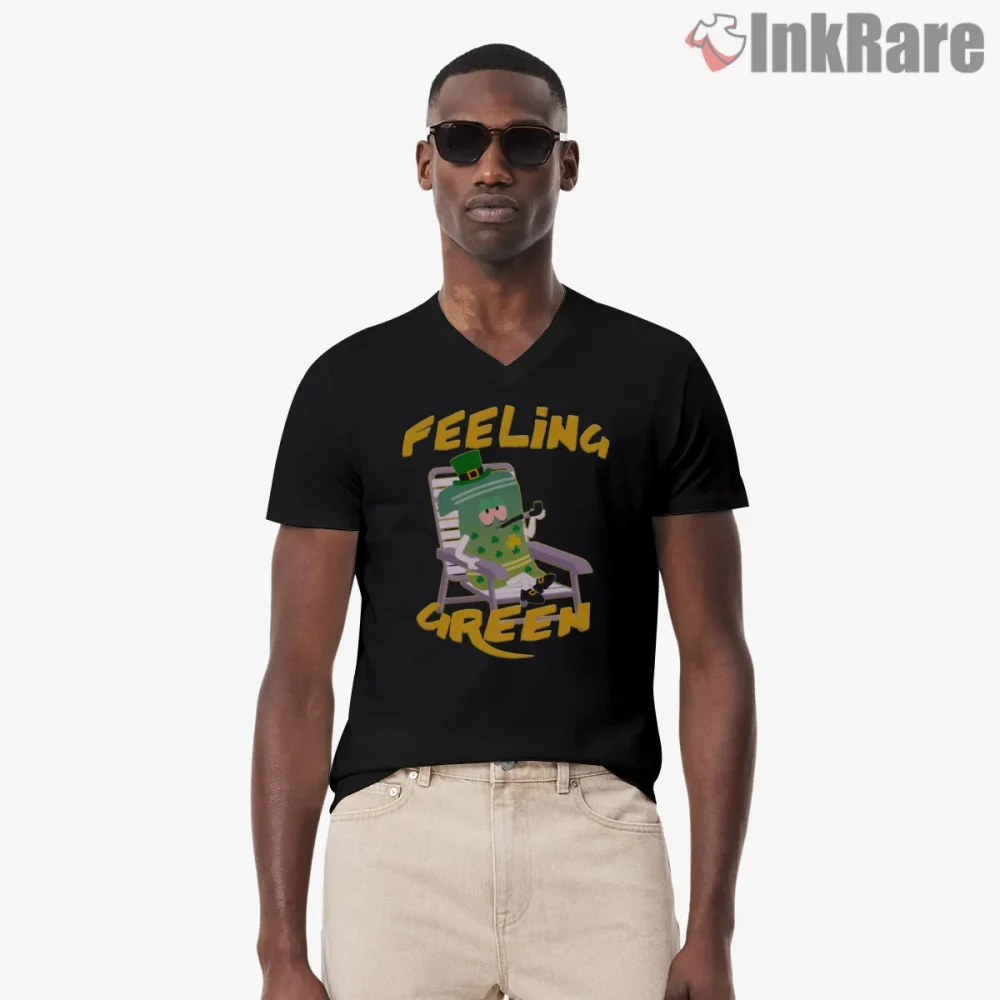South Park Towelie Feeling Green Vintage Cartoon Shirt on black v-neck shirt for men graphic tee