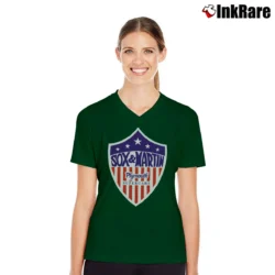 Women’s Sox & Martin Plymouth Drag Racing V-Neck Tee in forest green | Chic Neckline, Soft Texture