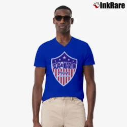 Men’s Sox & Martin Plymouth Drag Racing V-Neck Tee in royal blue | Sharp, Breathable, Everyday Staple