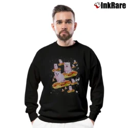 Men’s Space Cat On Hot Dog Crewneck Sweatshirt in black | Cozy Fabric, Clean Style