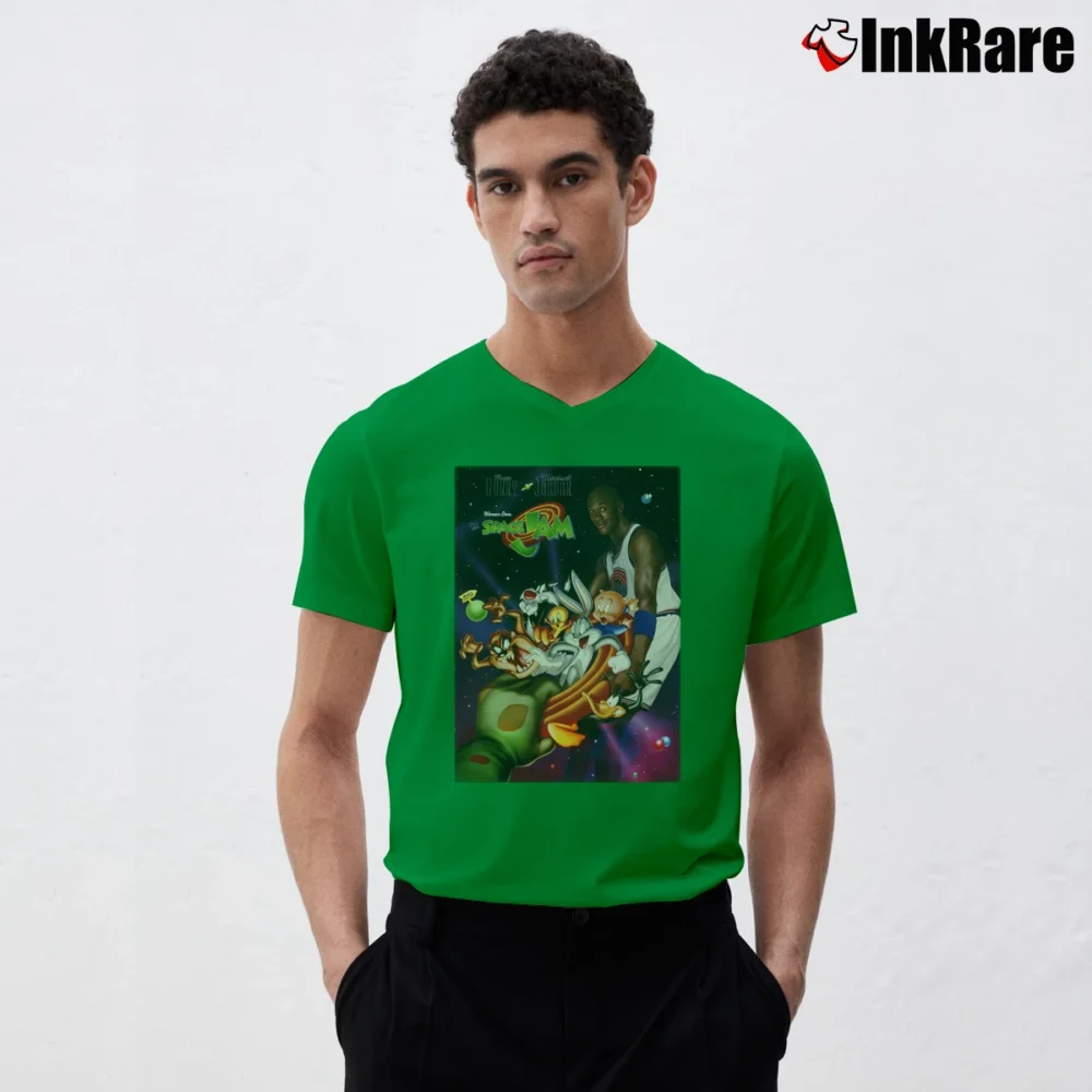 Men’s Space Jam Michael Jordan Bugs Bunny Looney Tunes V-Neck Tee in irish green | Sharp, Breathable, Everyday Staple