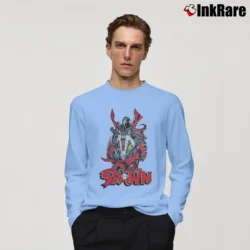 Men’s Spawn Comic Graphic Art Superhero Long-Sleeve Shirt in light blue | Sleek, Lightweight, Year-Round Wear