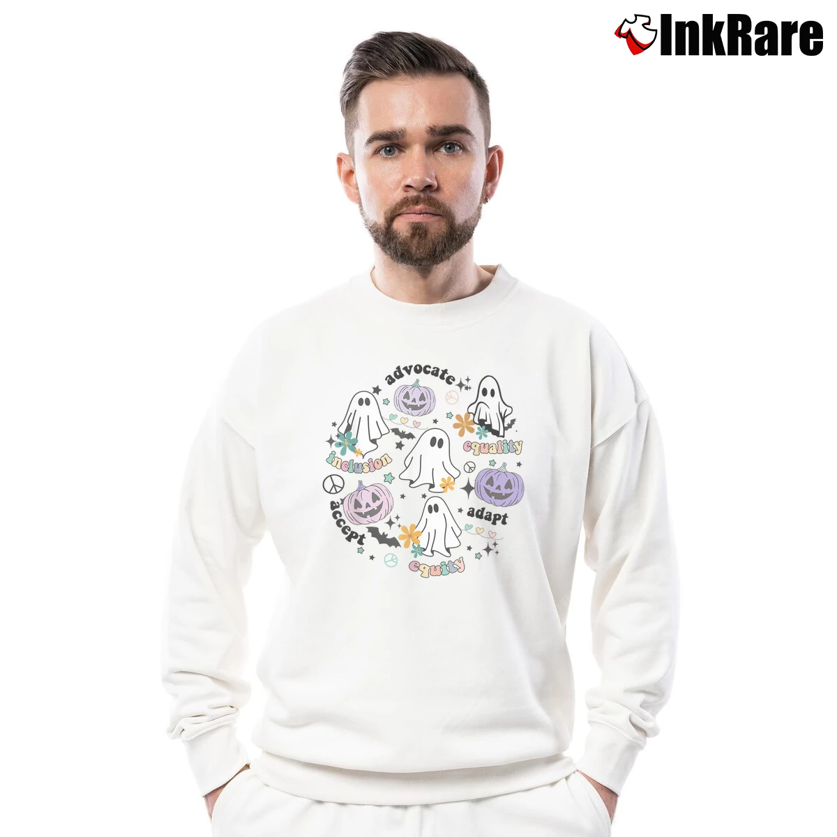 Men’s Special Education Teacher Pumpkin Ghost Halloween Crewneck Sweatshirt in white | Cozy Fabric, Clean Style