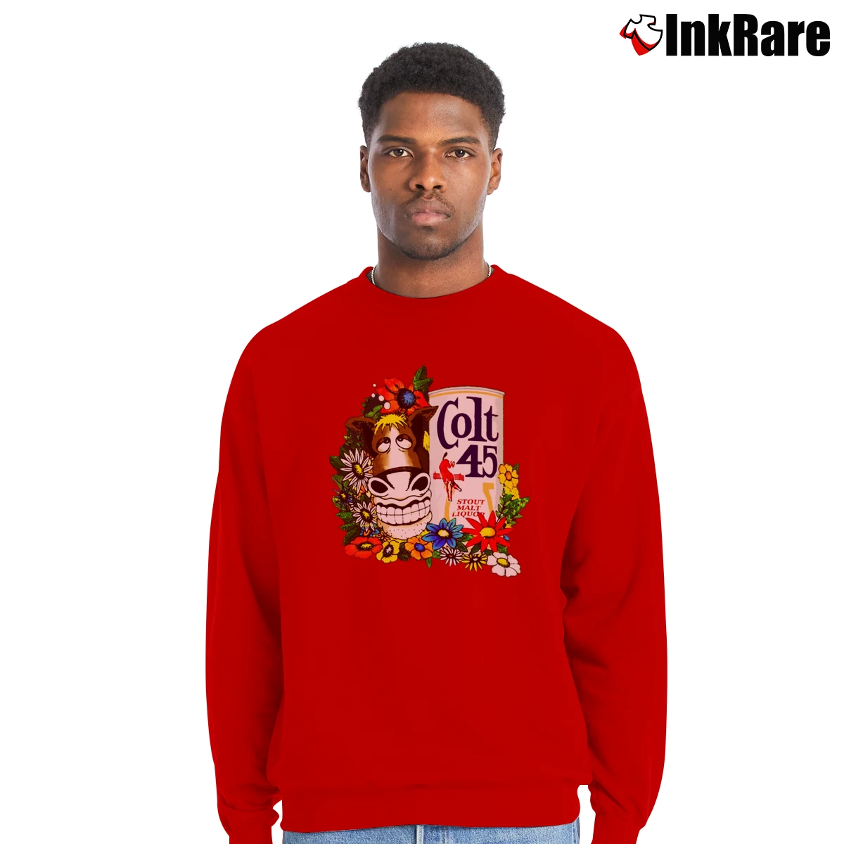 Men’s Spicoli's Colt 45 Crewneck Sweatshirt in red | Cozy Fabric, Clean Style