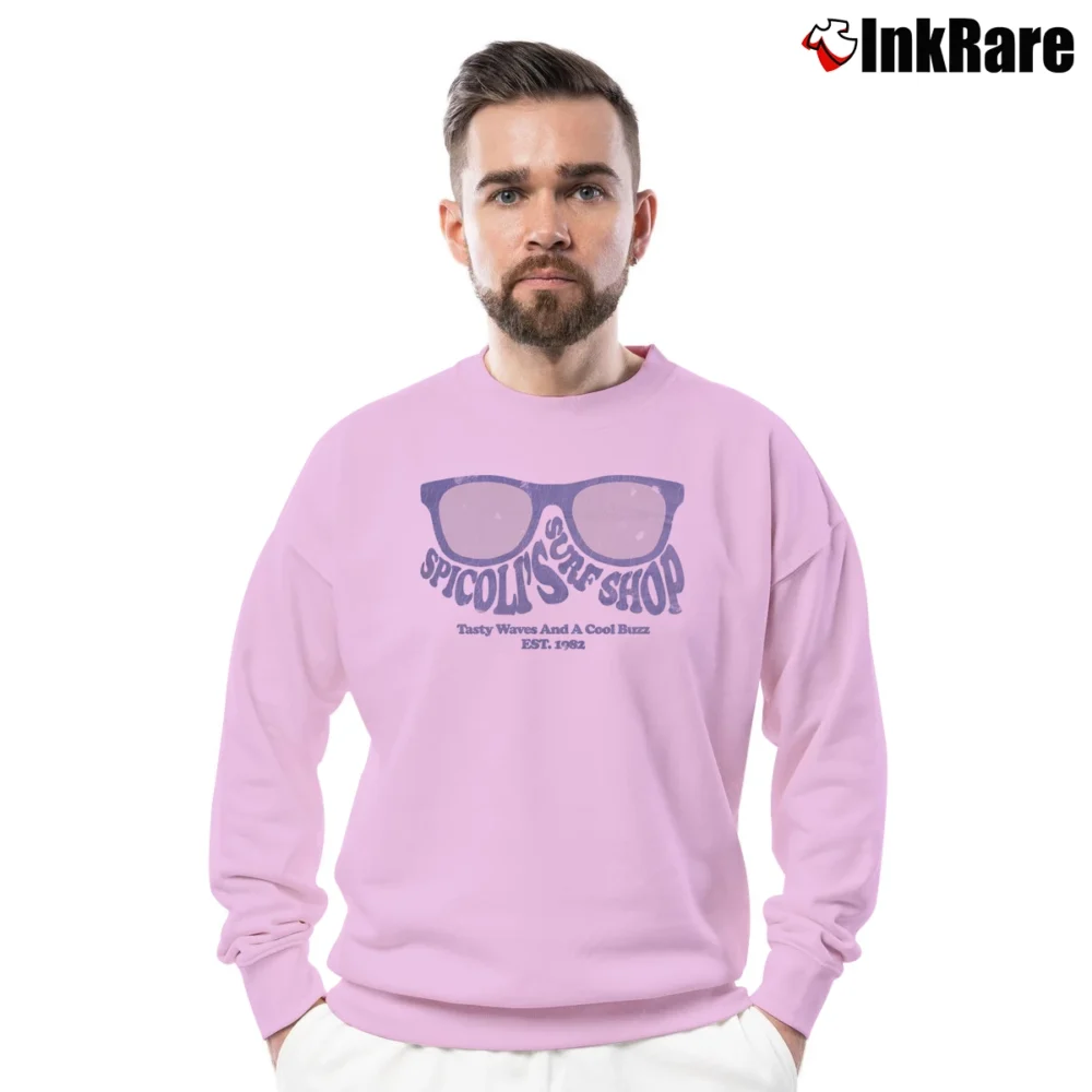 Men’s Spicoli's Surf Shop Crewneck Sweatshirt in light pink | Cozy Fabric, Clean Style