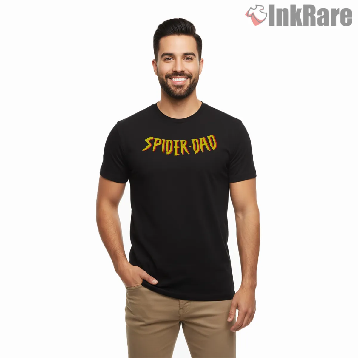 Spider Dad Bold Comic Typography Fun Short Sleeve Black Spider Dad Bold Comic Typography Fun Shirt on black short sleeve shirt for men graphic tee