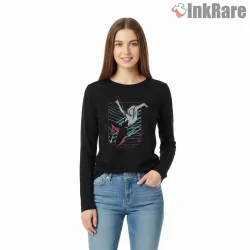 Spider Gwen Dynamic Swing Music Visual Shirt on black long sleeve shirt for women graphic tee