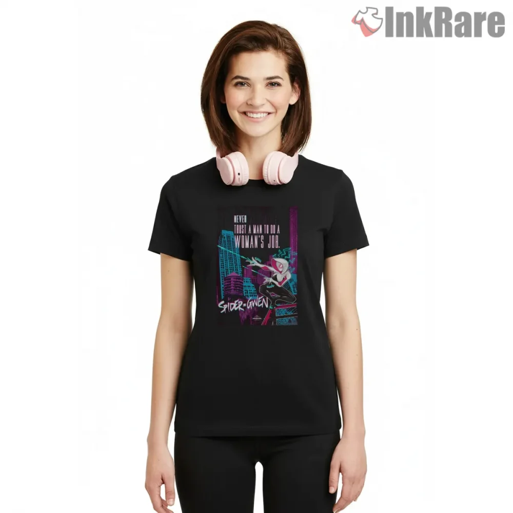 Spider Gwen Empowerment Neon City Statement Shirt on black short sleeve shirt for women graphic tee