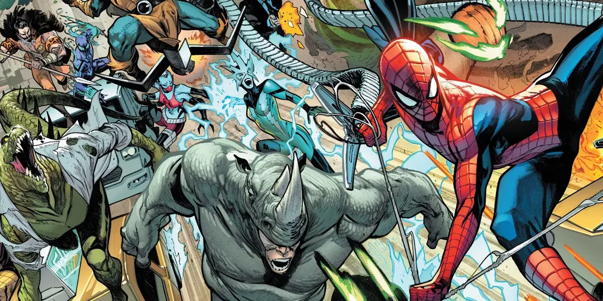 Spider Man fighting multiple enemies in Brand New Day comic storyline