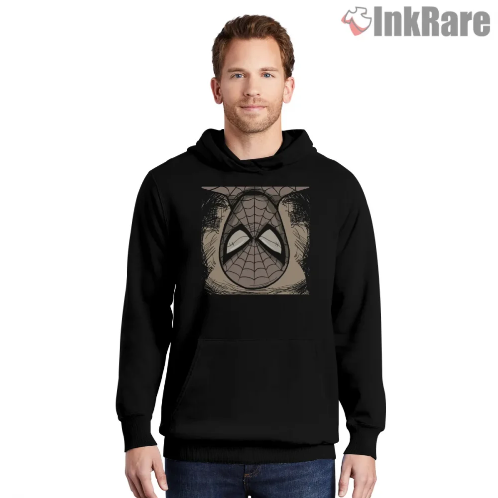 Spider Man Inktober Sketch Web Mask Art Shirt on black hoodie for men graphic tee