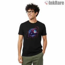 Spider Man Neon Swing Energy Orb Action Shirt on black short sleeve shirt for men graphic tee