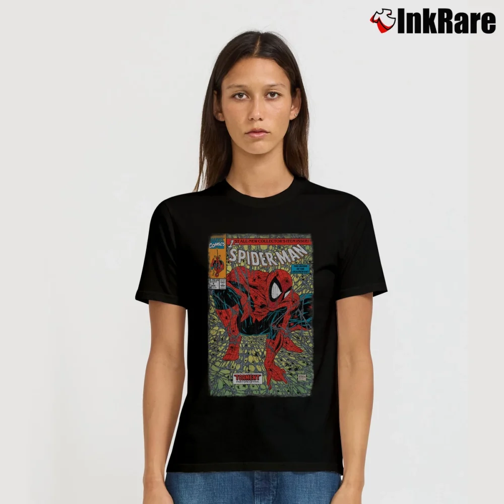 Women’s Spider - man Torment Comic Cover Signature T-Shirt in black | Soft, Flattering Fit