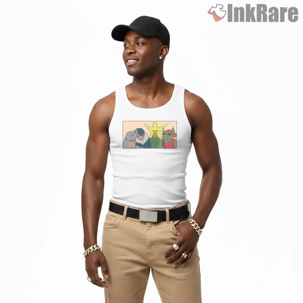 Spider Villains Crew Meme Classic Group Shirt on white tank top for men graphic tee