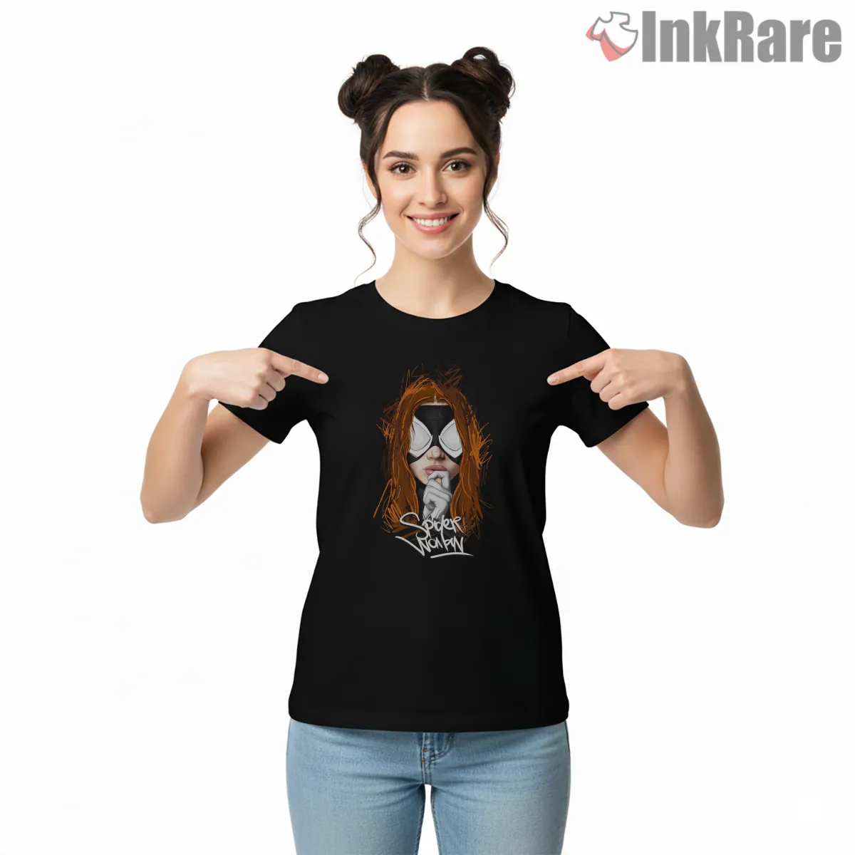 Spider Woman Julia Carpenter Portrait Art Shirt on black short sleeve shirt for women graphic tee