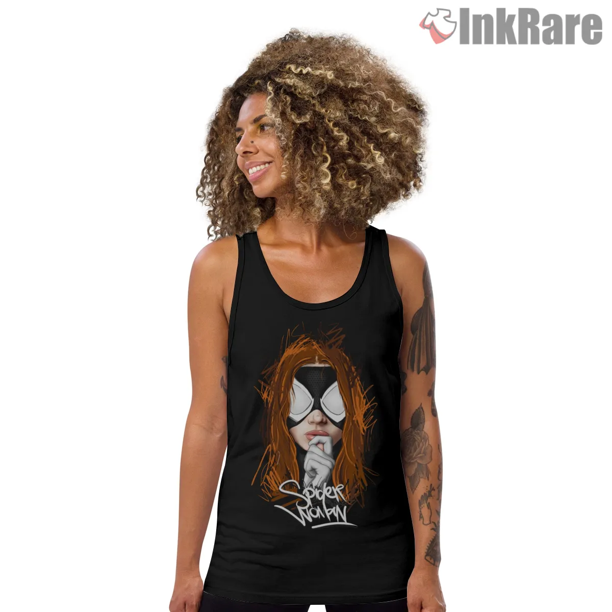 Spider Woman Julia Carpenter Portrait Art Tank Top Black Spider Woman Julia Carpenter Portrait Art Shirt on black tank top for women graphic tee