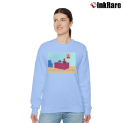 Women’s Spiderman Desk Meme Marvel Comic Relaxed Sweatshirt in light blue | Soft, Laid-Back Vibe