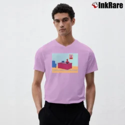 Men’s Spiderman Desk Meme Marvel Comic V-Neck Tee in light pink | Sharp, Breathable, Everyday Staple