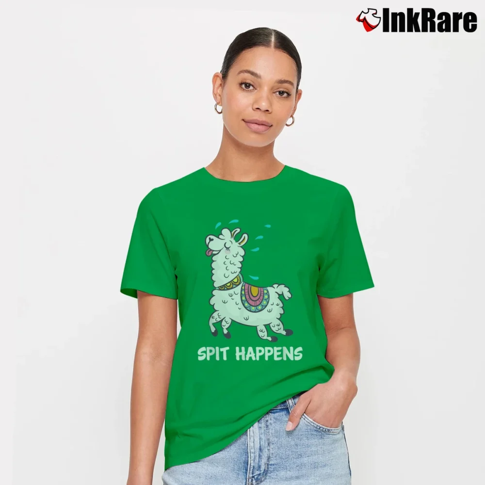 Women’s Spit Happens Llama Alpaca T-Shirt in irish green | Soft, Flattering Fit