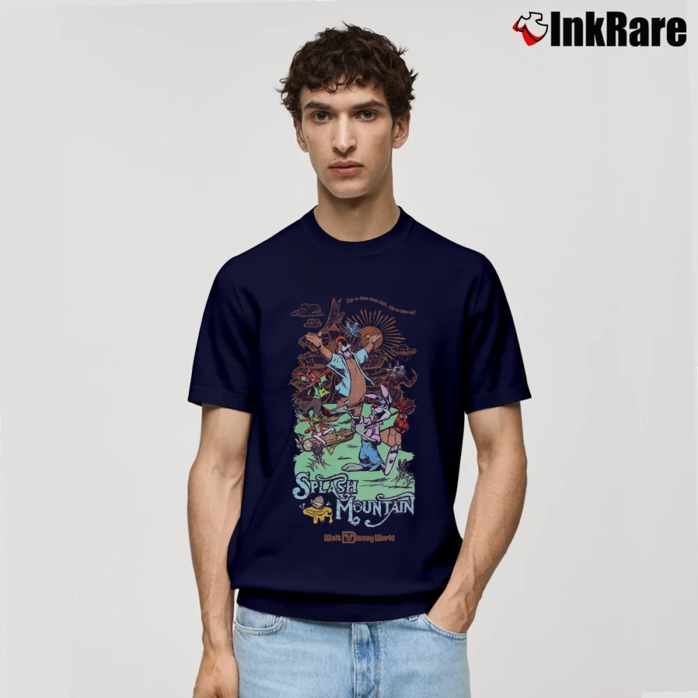 Men’s Splash Mountain Poster Pin Walt Disney World Classic T-Shirt in navy | Soft, Breathable Everyday Wear