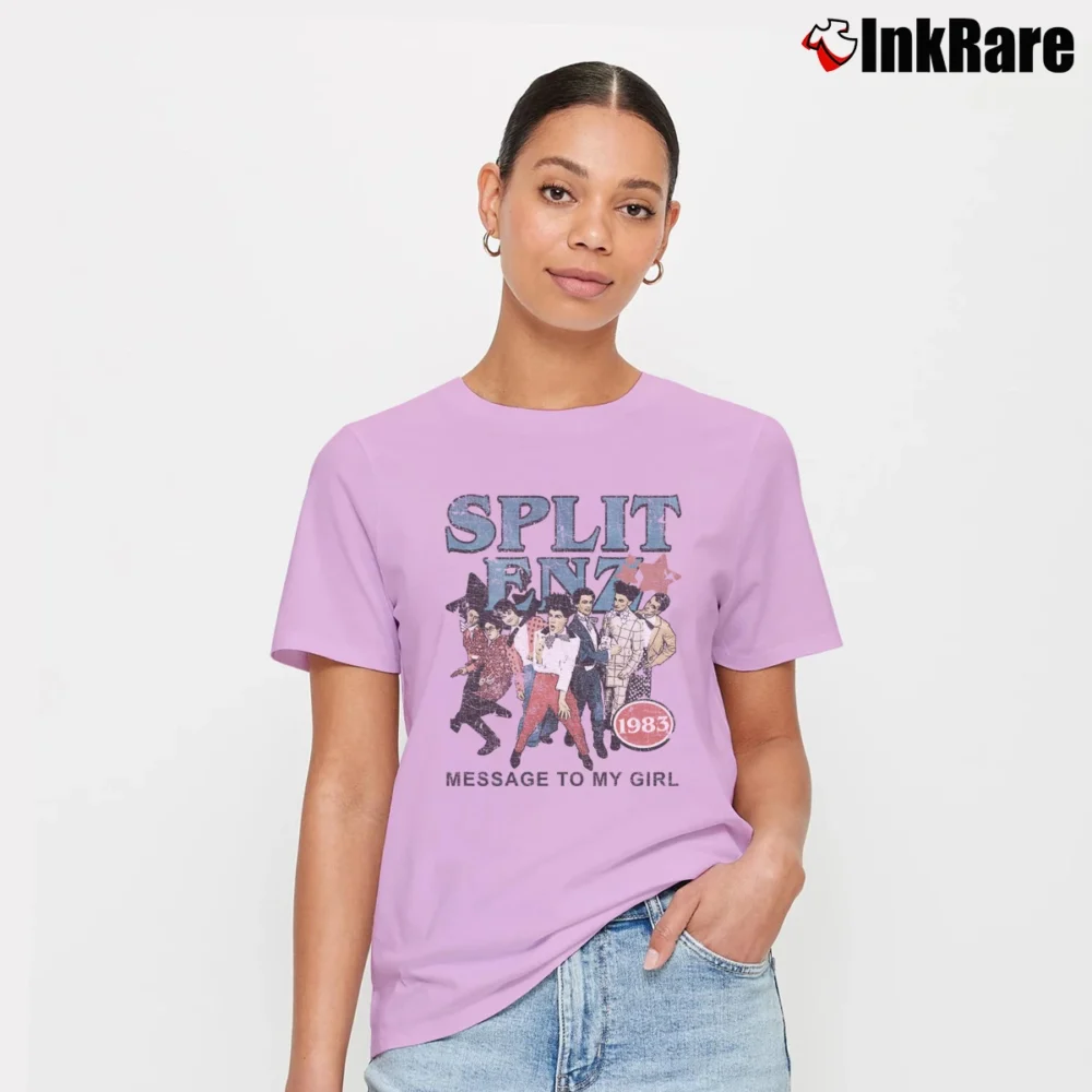 Women’s split enz message to my girl new wave band Signature T-Shirt in light pink | Soft, Flattering Fit