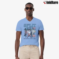 Men’s split enz message to my girl new wave band V-Neck Tee in light blue | Sharp, Breathable, Everyday Staple
