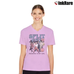 Women’s split enz message to my girl new wave band V-Neck Tee in light pink | Chic Neckline, Soft Texture
