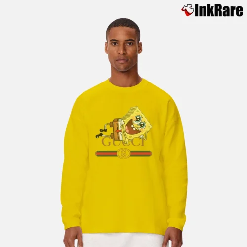 Spongebob Inspired By Gucci Parody Funny Graphic Men’s Long-Sleeve Tee in yellow – Versatile Layering Men’s Spongebob Inspired By Gucci Parody Funny Graphic Long-Sleeve Shirt in yellow | Sleek, Lightweight, Year-Round Wear