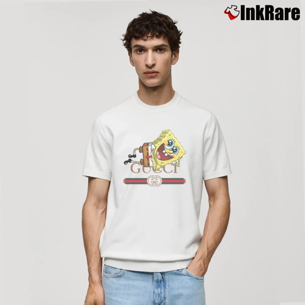 Men’s Spongebob Inspired By Gucci Parody Funny Graphic Classic T-Shirt in white | Soft, Breathable Everyday Wear