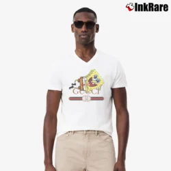 Men’s Spongebob Inspired By Gucci Parody Funny Graphic V-Neck Tee in white | Sharp, Breathable, Everyday Staple
