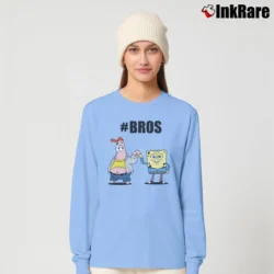 Women’s Spongebob Patrick Bros Fist Bump Distressed For Men Long-Sleeve Top in light blue | Sleek, Versatile, All-Season