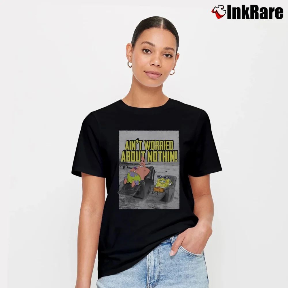 Women’s Spongebob Patrick Star Ain't Worried About Nothin Funny Signature T-Shirt in black | Soft, Flattering Fit