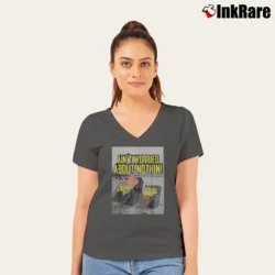 Women’s Spongebob Patrick Star Ain't Worried About Nothin Funny V-Neck Tee in charcoal | Chic Neckline, Soft Texture