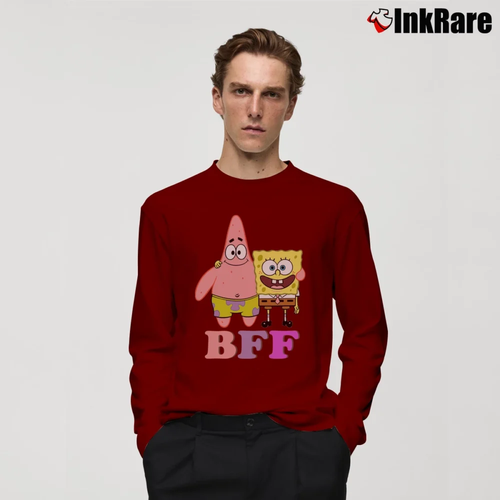 Men’s Spongebob Patrick Star BFF Funny Face Long-Sleeve Shirt in maroon | Sleek, Lightweight, Year-Round Wear