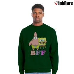 Men’s Spongebob Patrick Star BFF Funny Face Crewneck Sweatshirt in forest green | Cozy Fabric, Clean Style