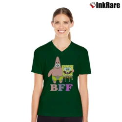 Women’s Spongebob Patrick Star BFF Funny Face V-Neck Tee in forest green | Chic Neckline, Soft Texture