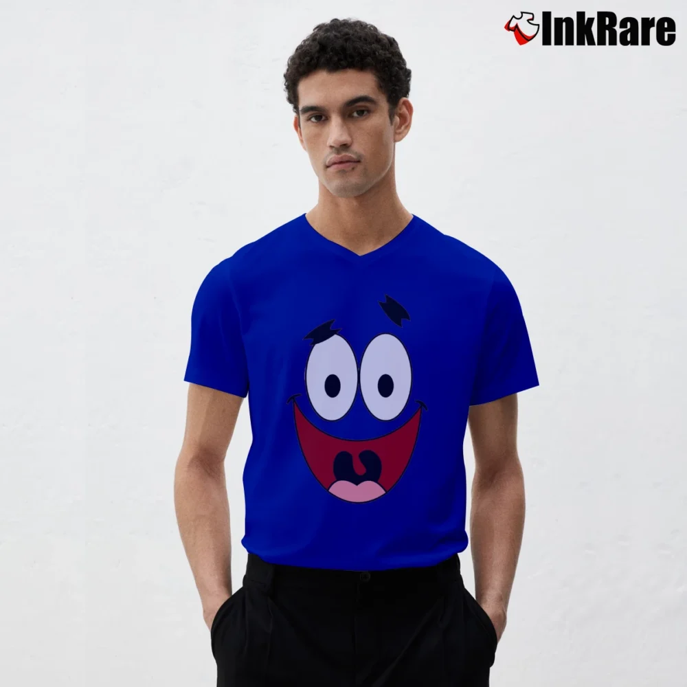 Men’s Spongebob Patrick Star Face Classic V-Neck Tee in royal blue | Sharp, Breathable, Everyday Staple