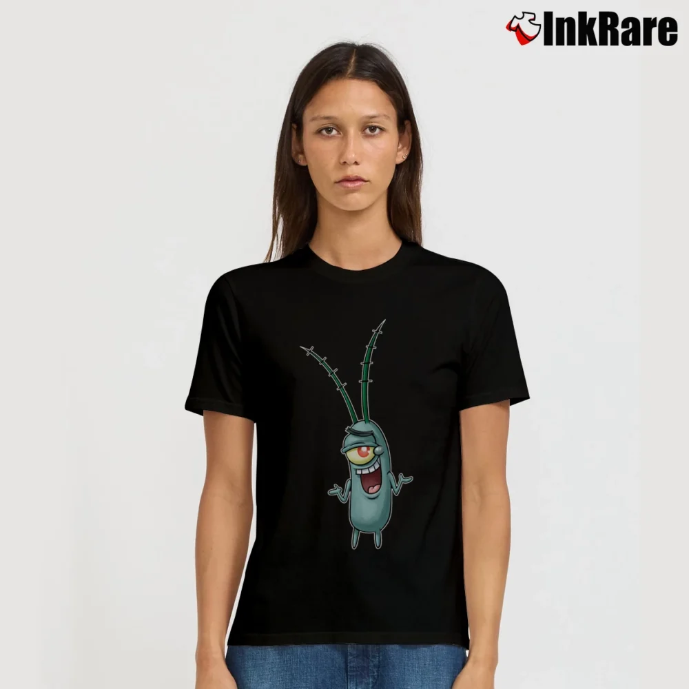 Women’s Spongebob Plankton Funny Signature T-Shirt in black | Soft, Flattering Fit