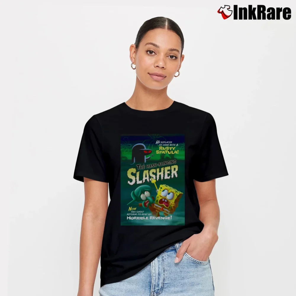 Women’s Spongebob Squarepants Hash Slinging Slasher Signature T-Shirt in black | Soft, Flattering Fit