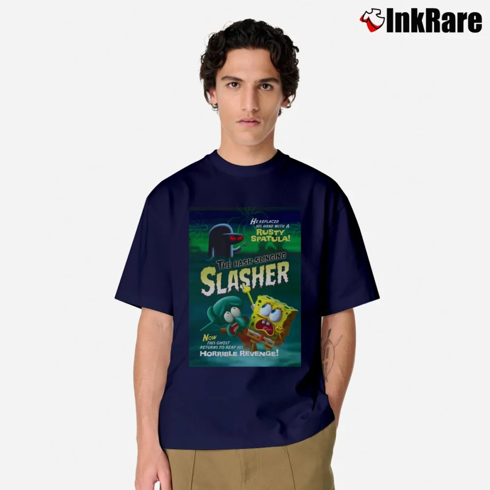Men’s Spongebob Squarepants Hash Slinging Slasher Classic T-Shirt in navy | Soft, Breathable Everyday Wear