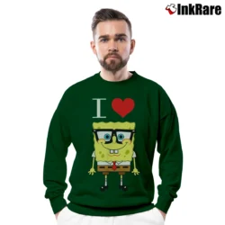Men’s Spongebob Squarepants I Love Spongebob Valentine Crewneck Sweatshirt in forest green | Cozy Fabric, Clean Style