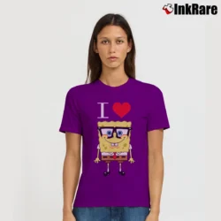 Women’s Spongebob Squarepants I Love Spongebob Valentine Signature T-Shirt in purple | Soft, Flattering Fit
