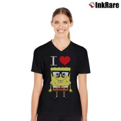 Women’s Spongebob Squarepants I Love Spongebob Valentine V-Neck Tee in black | Chic Neckline, Soft Texture