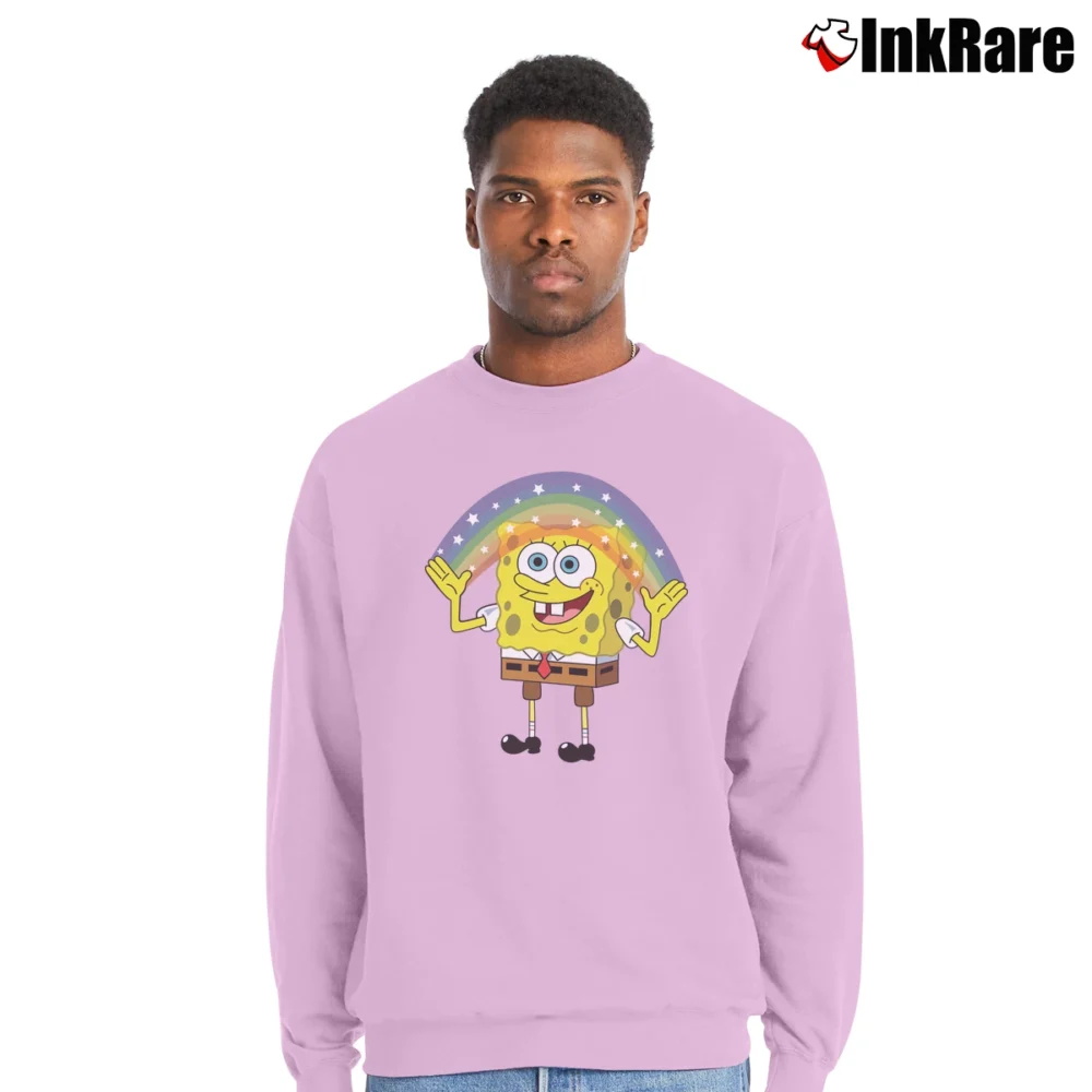 Men’s Spongebob Squarepants Imagination Meme Classic Crewneck Sweatshirt in light pink | Cozy Fabric, Clean Style
