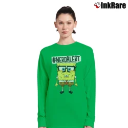Women’s Spongebob Squarepants Nerd Alert Funny Cartoon Long-Sleeve Top in irish green | Sleek, Versatile, All-Season