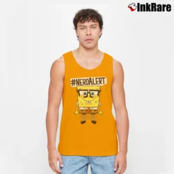 Men’s Spongebob Squarepants Nerd Alert Funny Cartoon Tank Top in orange | Breathable, Active-Friendly Design