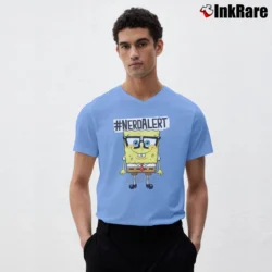 Men’s Spongebob Squarepants Nerd Alert Funny Cartoon V-Neck Tee in light blue | Sharp, Breathable, Everyday Staple