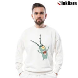 Men’s Spongebob Squarepants Plankton Crewneck Sweatshirt in white | Cozy Fabric, Clean Style