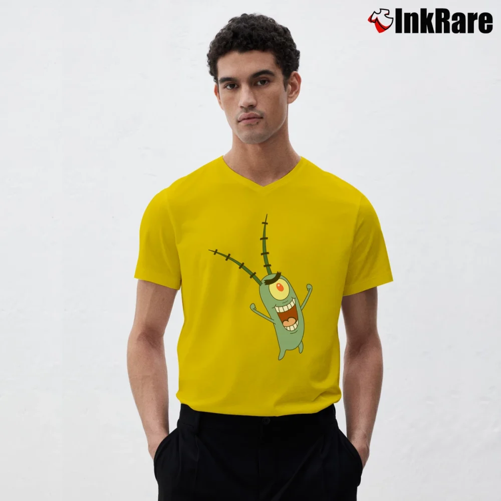 Men’s Spongebob Squarepants Plankton V-Neck Tee in yellow | Sharp, Breathable, Everyday Staple
